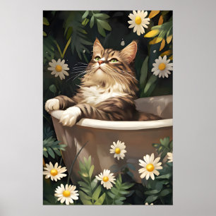 Poster de Gato Siberiano na Banheira, Poster Diver