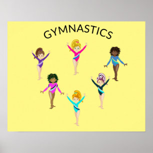 Poster de ginástica com 6 ginastas