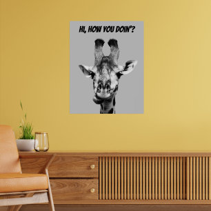Poster de Girafa Engraçado Preto e Branco