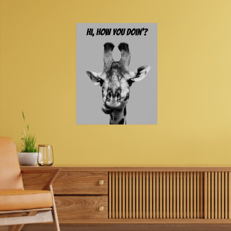 Poster de Girafa Engraçado Preto e Branco