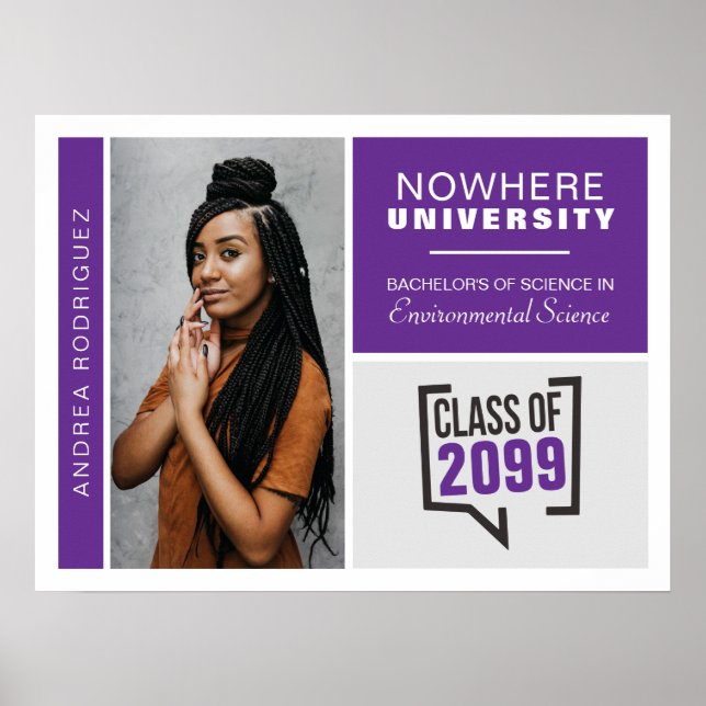 Poster de Graduação de Caixas e Fotos Púrpuras (Frente)