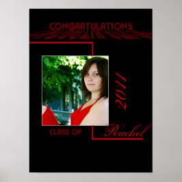 Poster de Graduação Retro Vermelho e Preto