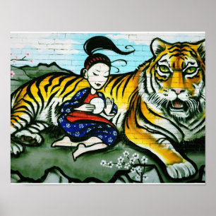 Poster de Grafite Oriental Lady e Tiger