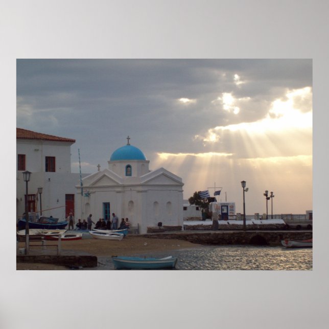 Poster de Grécia da Ilha de Mykonos, Igreja Ortodo (Frente)