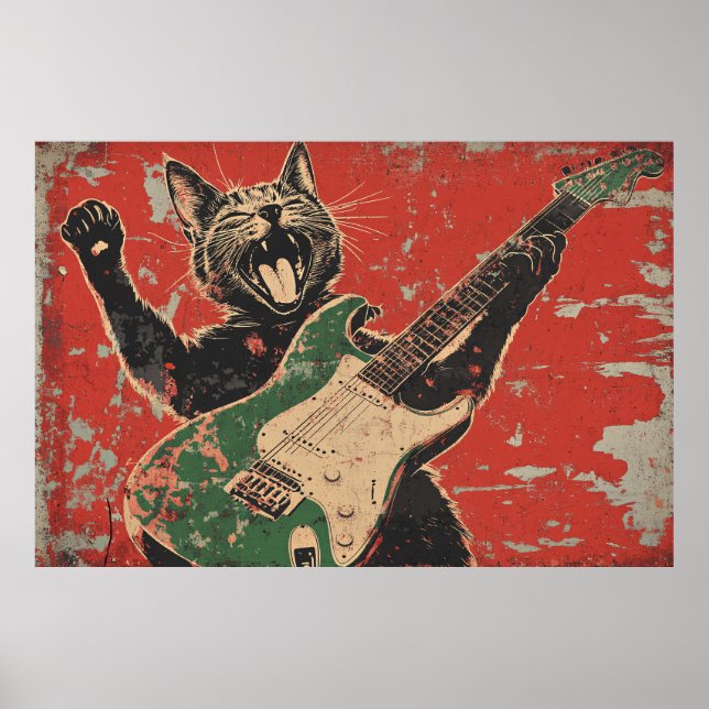 POSTER DE GUITAR DE REPRODUÇÃO DE GATO (Frente)