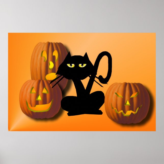 Poster de Halloween de Gatinho preto simples (Frente)