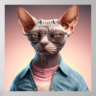 Poster de Hipster de Gato Esphynx