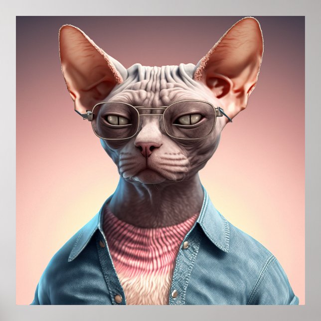 Poster de Hipster de Gato Esphynx (Frente)
