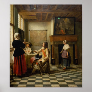Poster De Hooch - Uma Mulher Bebendo Com Dois Homens 1658