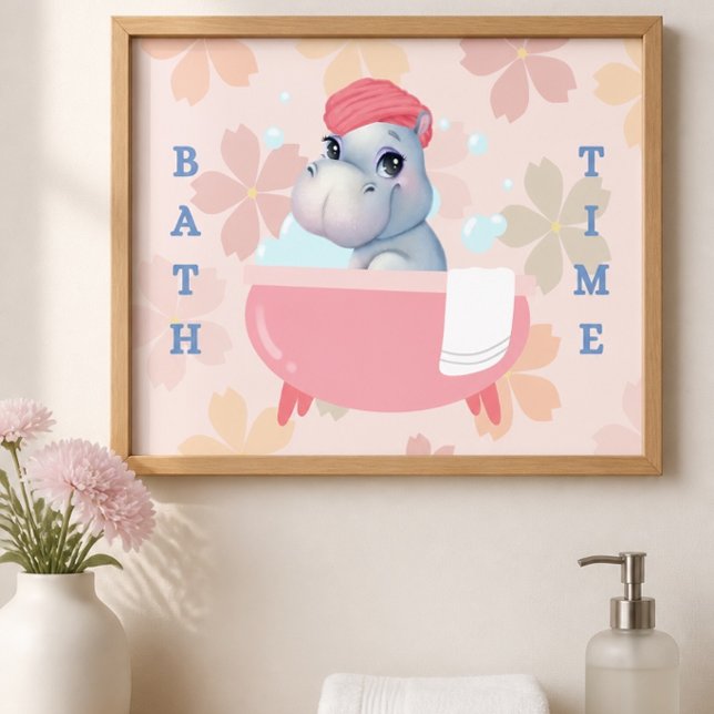 Pôster de Hora do Banho do Bebê Hipopótamo (Criador carregado)