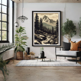 Poster de Ilustração da Paisagem da Montanha Retro