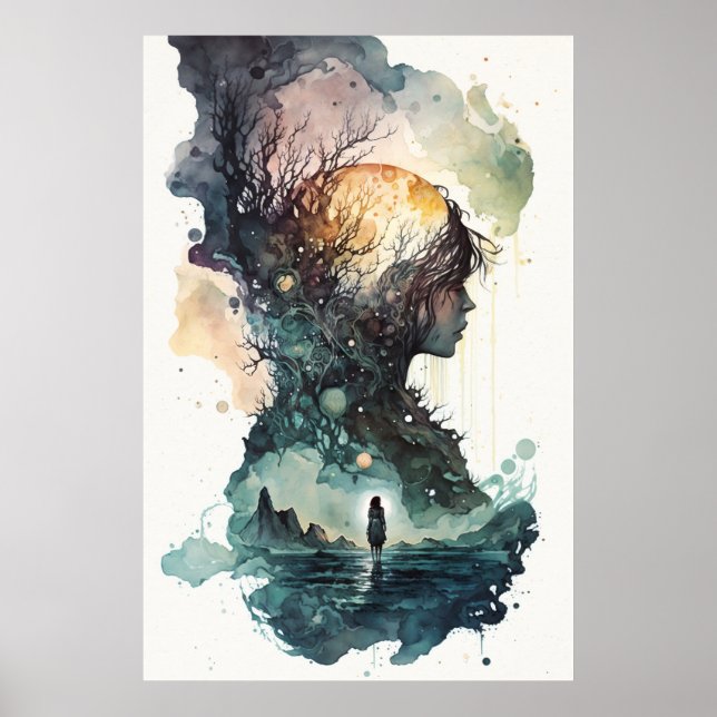 Poster de Ilustração de Aquarela Surreal (Frente)