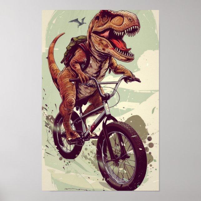 Poster de Ilustração de Bike do Dinossaur (Frente)