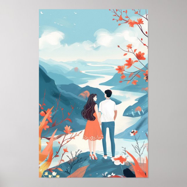 Poster de Ilustração de Casal Chinês Moderno (Frente)