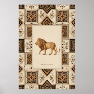 Pôster de Ilustração de Leão Arte de Vida Selvagem