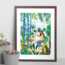 Poster de ilustração de leitura em estufa