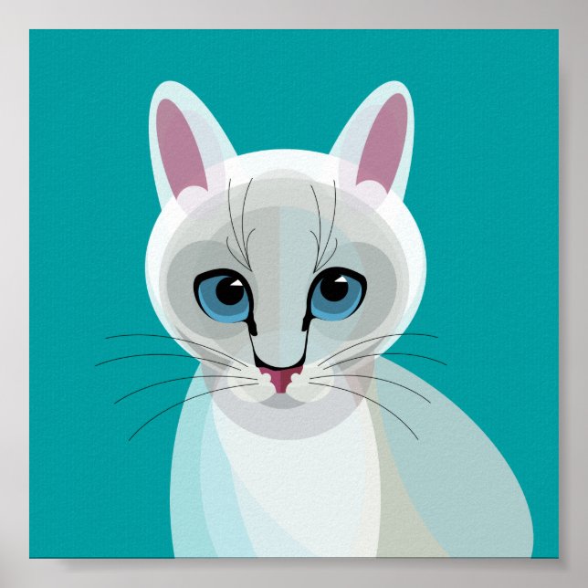 Poster de ilustração geométrica de White Cat (Frente)