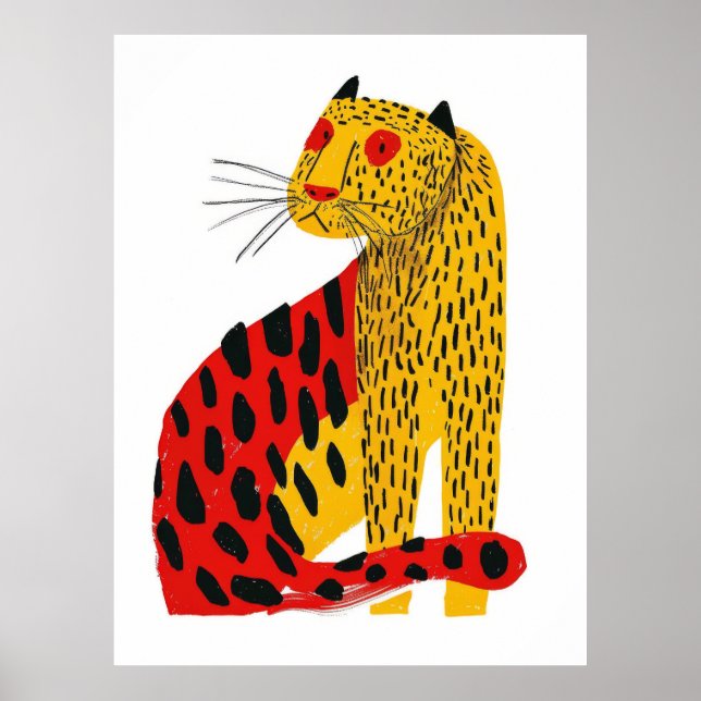 Poster de Ilustração Jaguar Bonita - Estilo AR 34 (Frente)