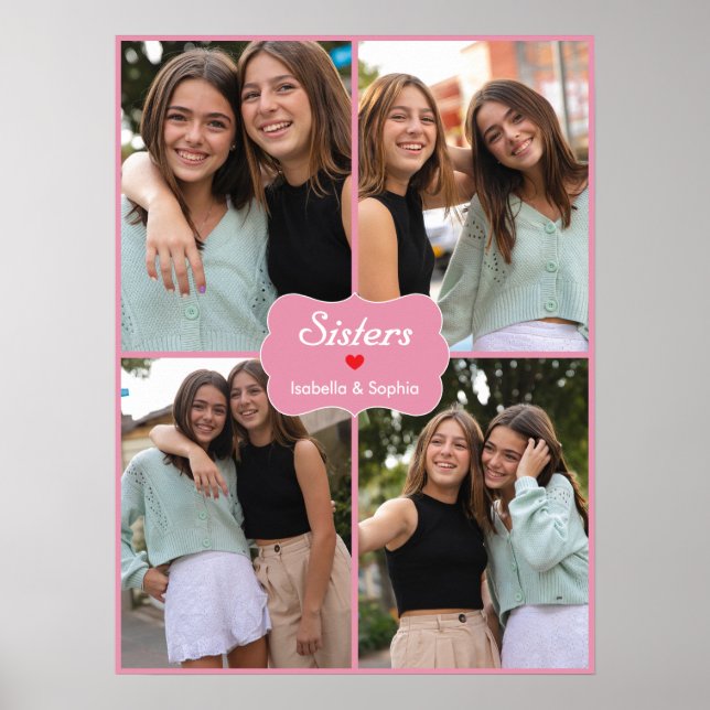 Poster de Imagens e Nomes Personalizados Rosa BFF (Frente)