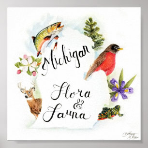 Poster De "impressão da flora & da fauna Michigan"
