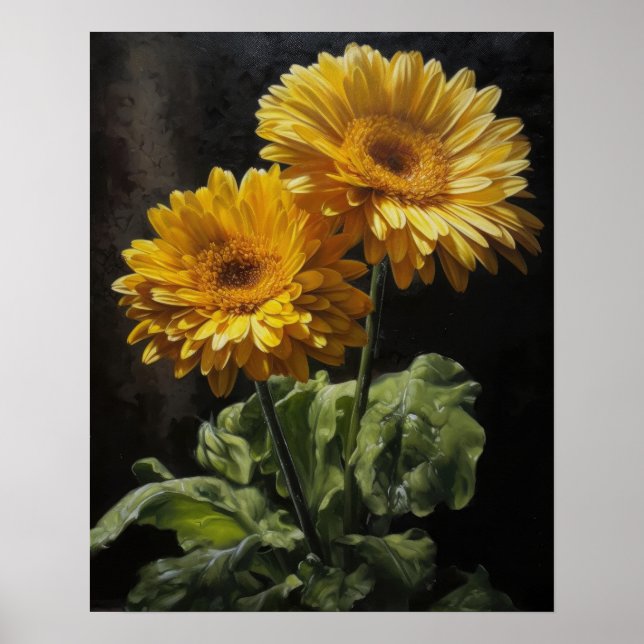 Poster de Impressão de arte amarela Gerbera Daisy (Frente)