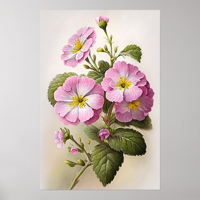 Poster de Impressão de Arte das Flores de Primrose (Frente)