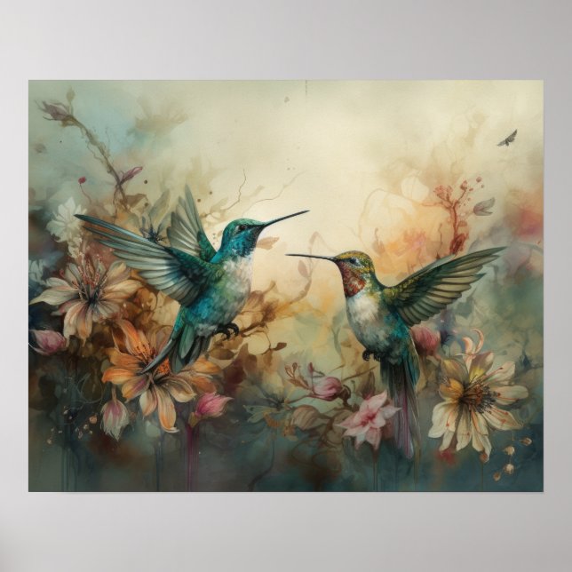 Poster de Impressão de Arte de Aves E Flores (Frente)
