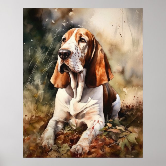 Poster de Impressão de arte de cães de caça basset (Frente)