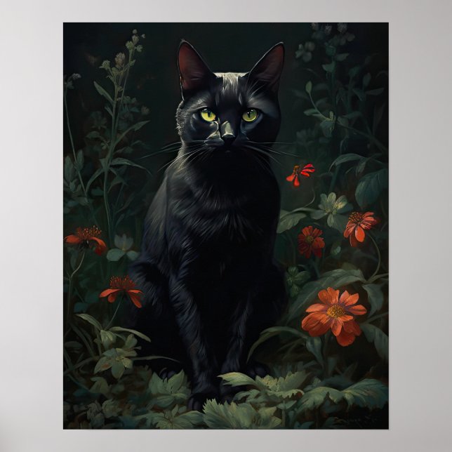 Poster de Impressão de Arte de Gato Negro (Frente)