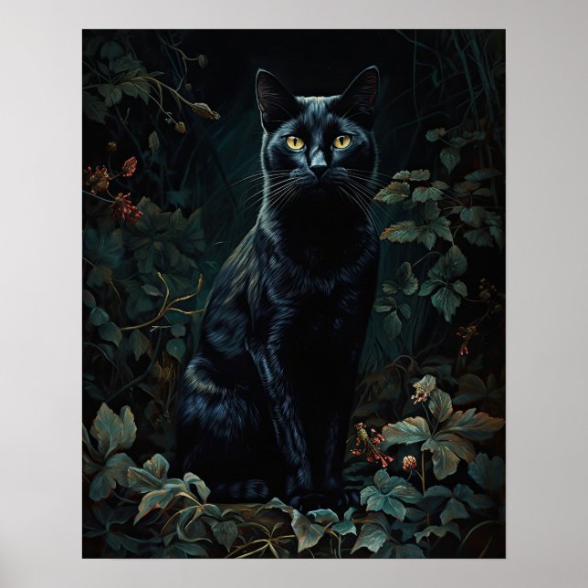 Poster de Impressão de Arte de Gato Negro (Frente)