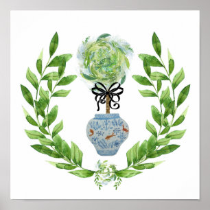 Poster de Impressão de Arte de Ginger Azul e Branc