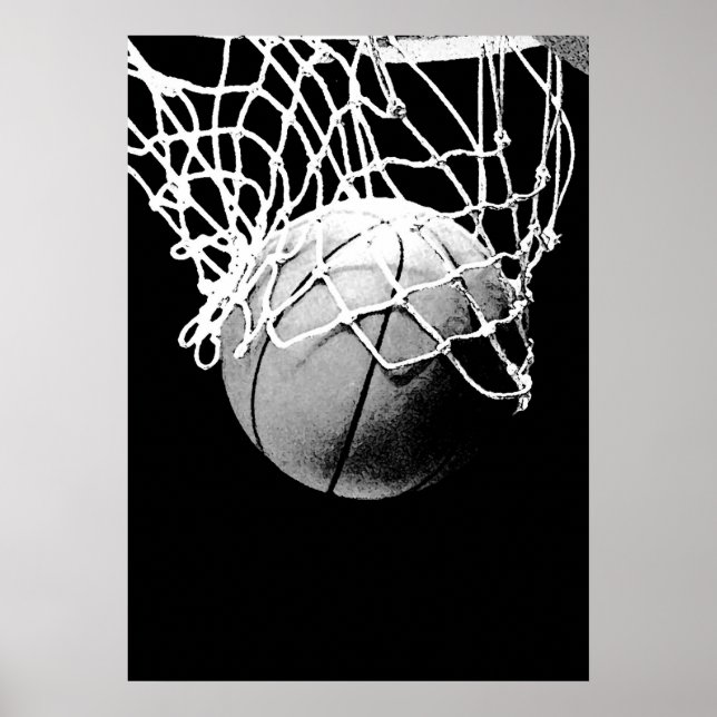 Poster de Impressão de basquete preto-branco único (Frente)