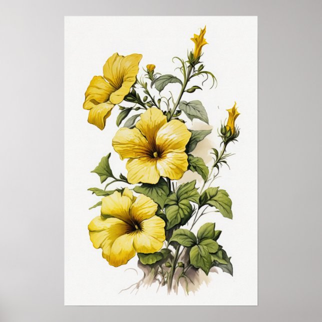 Poster de Impressão de Flor de Petunias Amarelas (Frente)