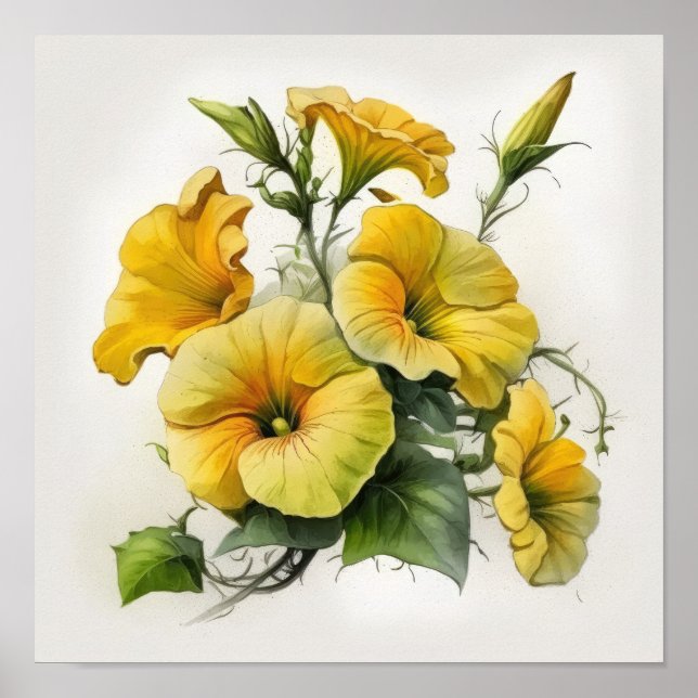 Poster de Impressão de Flor de Petunias Amarelas (Frente)