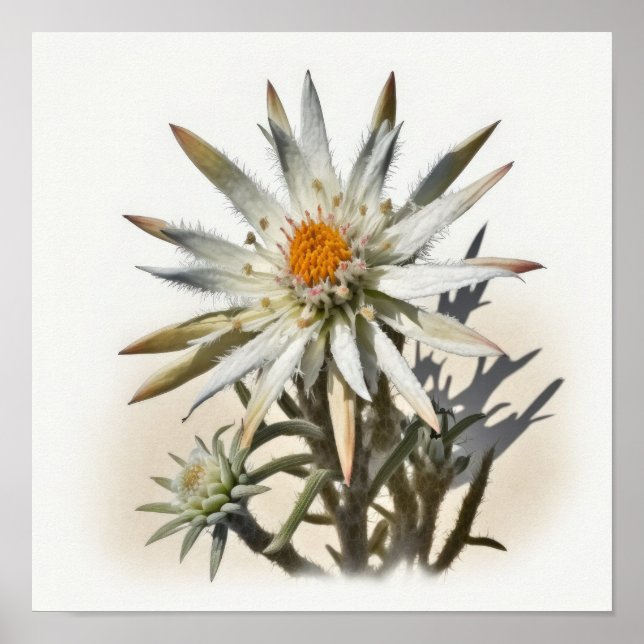 Poster de Impressão de Flor Edelweiss Branco (Frente)