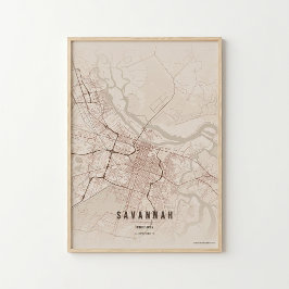 Pôster de Impressão de Mapa Rústico de Savannah Pr