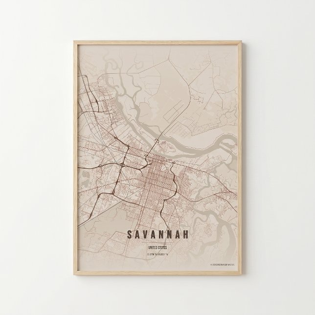 Pôster de Impressão de Mapa Rústico de Savannah Pr (Criador carregado)