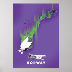 poster de impressão ilustrado do mapa da Noruega.