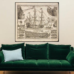 Poster de Impressão para navio de navegação antigo