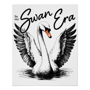 Poster de Impressão Preto Era Swan Vintage