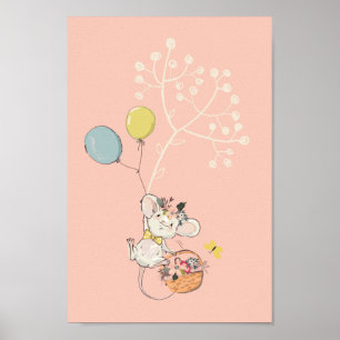 poster de infantário rosa-bebê - ratinho fofo