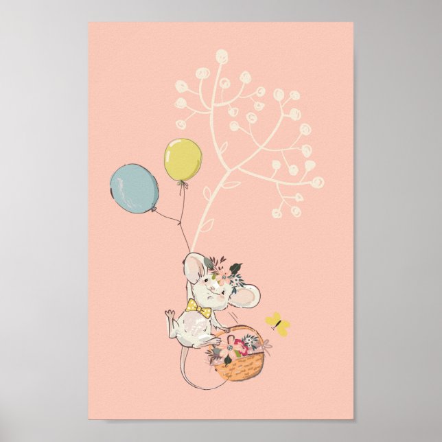 poster de infantário rosa-bebê - ratinho fofo (Frente)