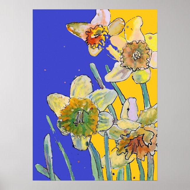 Poster de Jardim Azul Marinho Amarelo (Frente)