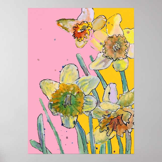 Poster de Jardim de Flor Amarelo-Cor-de-Rosa (Frente)