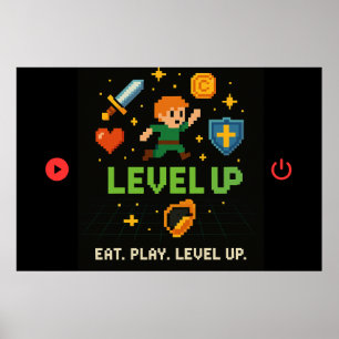 Poster de Jogador Subiu de Level – Arte Retro Pixe