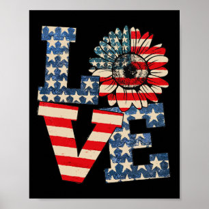 Poster De Julho Love Sunflower Patriotic American Flag Us