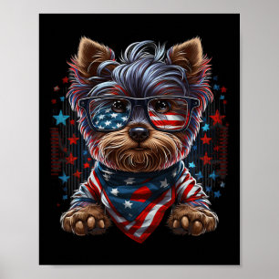 Poster De julho Patriotic Yorkie Dog Bandeira Us