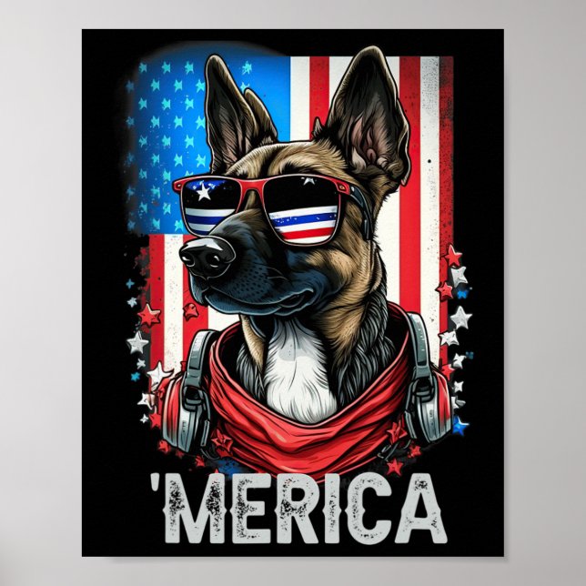 Poster De Julho, Patriótico Cão Malinois Belga Merica (Frente)