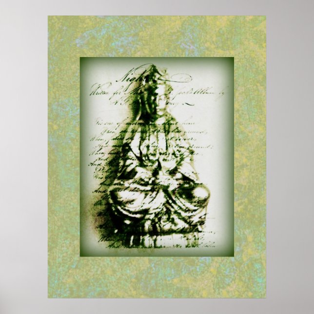 Poster de Kwan Yin Verde Antiquado (Frente)
