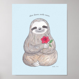 Poster de Lã Feliz Lama com Impressão de Flor